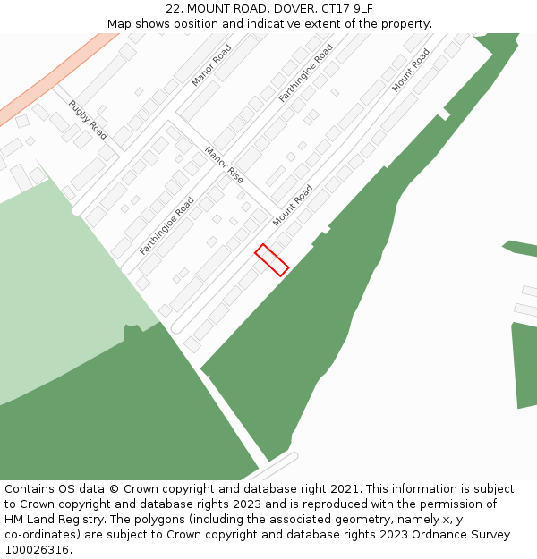 22, MOUNT ROAD, DOVER, CT17 9LF: Location map and indicative extent of plot