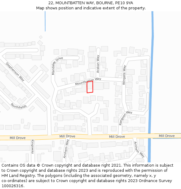 22, MOUNTBATTEN WAY, BOURNE, PE10 9YA: Location map and indicative extent of plot