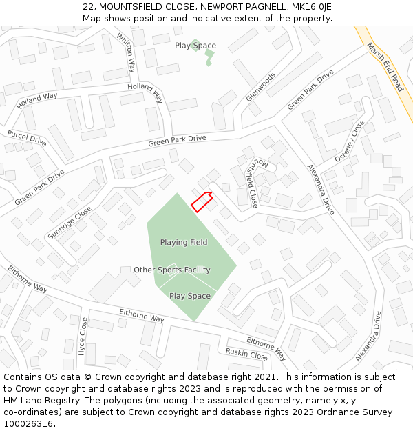 22, MOUNTSFIELD CLOSE, NEWPORT PAGNELL, MK16 0JE: Location map and indicative extent of plot