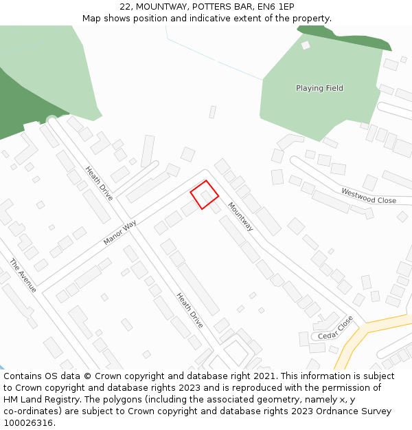 22, MOUNTWAY, POTTERS BAR, EN6 1EP: Location map and indicative extent of plot