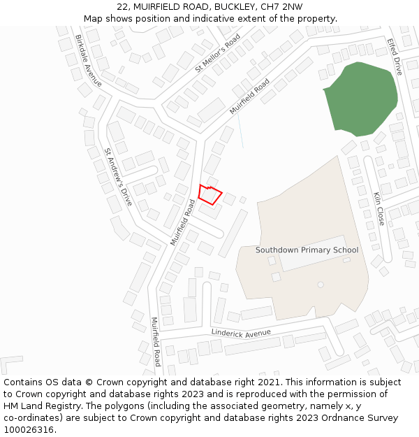 22, MUIRFIELD ROAD, BUCKLEY, CH7 2NW: Location map and indicative extent of plot