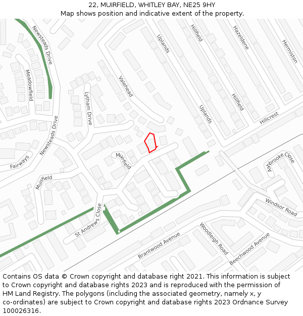 22, MUIRFIELD, WHITLEY BAY, NE25 9HY: Location map and indicative extent of plot