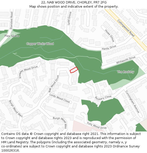 22, NAB WOOD DRIVE, CHORLEY, PR7 2FG: Location map and indicative extent of plot