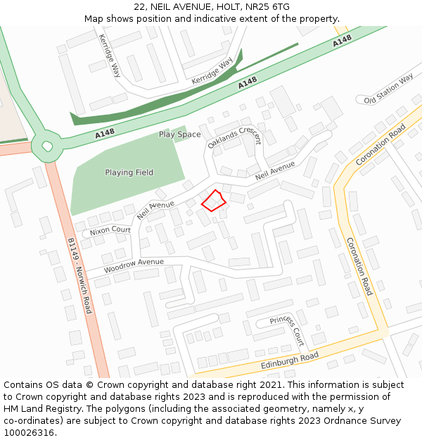 22, NEIL AVENUE, HOLT, NR25 6TG: Location map and indicative extent of plot