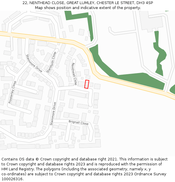 22, NENTHEAD CLOSE, GREAT LUMLEY, CHESTER LE STREET, DH3 4SP: Location map and indicative extent of plot