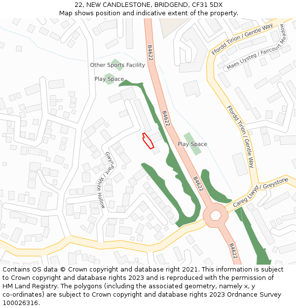 22, NEW CANDLESTONE, BRIDGEND, CF31 5DX: Location map and indicative extent of plot