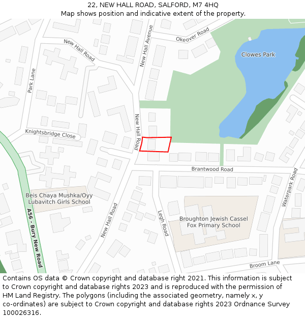 22, NEW HALL ROAD, SALFORD, M7 4HQ: Location map and indicative extent of plot