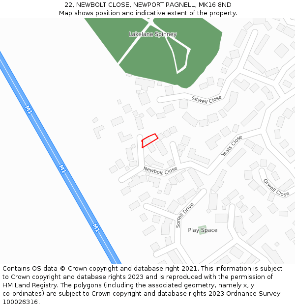 22, NEWBOLT CLOSE, NEWPORT PAGNELL, MK16 8ND: Location map and indicative extent of plot