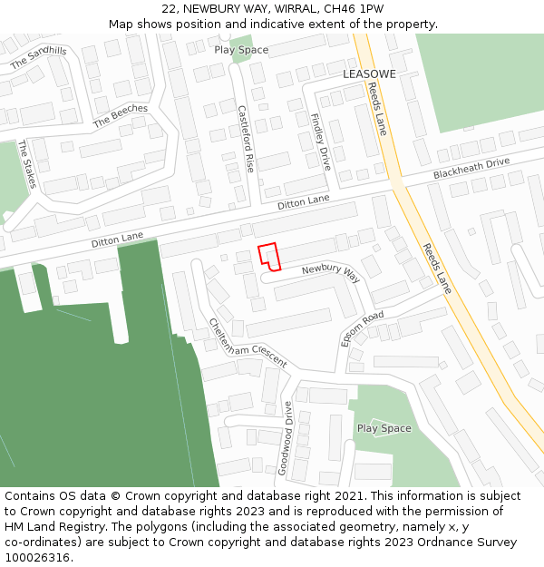 22, NEWBURY WAY, WIRRAL, CH46 1PW: Location map and indicative extent of plot