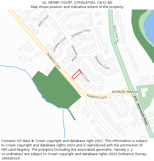 22, NEWBY COURT, CONGLETON, CW12 4JS: Location map and indicative extent of plot