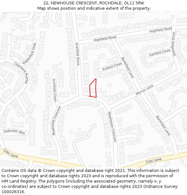 22, NEWHOUSE CRESCENT, ROCHDALE, OL11 5RW: Location map and indicative extent of plot