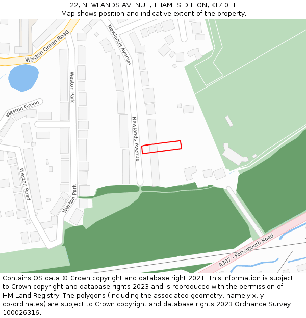 22, NEWLANDS AVENUE, THAMES DITTON, KT7 0HF: Location map and indicative extent of plot