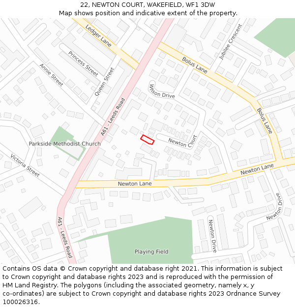 22, NEWTON COURT, WAKEFIELD, WF1 3DW: Location map and indicative extent of plot