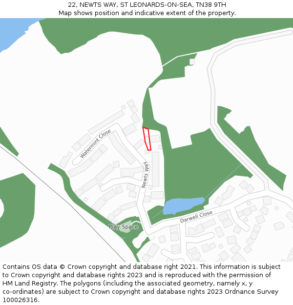 22, NEWTS WAY, ST LEONARDS-ON-SEA, TN38 9TH: Location map and indicative extent of plot