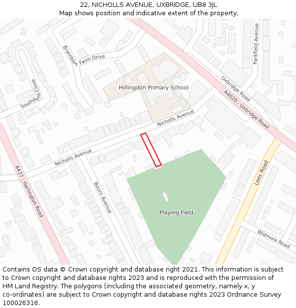 22, NICHOLLS AVENUE, UXBRIDGE, UB8 3JL: Location map and indicative extent of plot