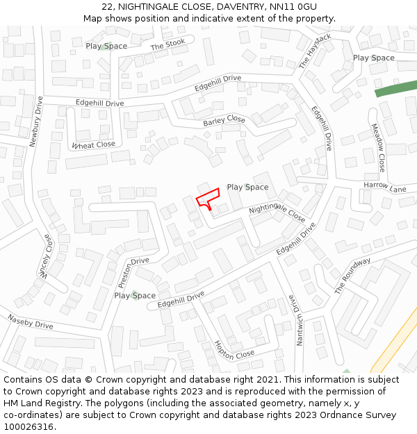 22, NIGHTINGALE CLOSE, DAVENTRY, NN11 0GU: Location map and indicative extent of plot