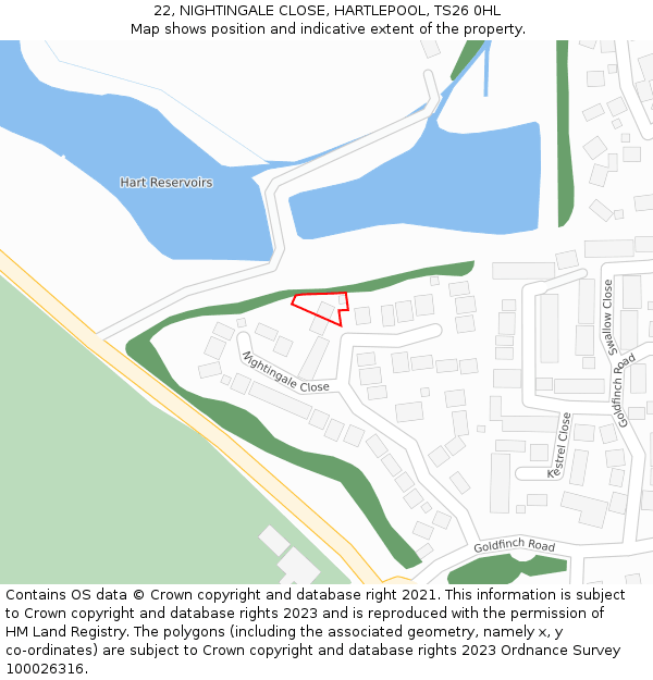 22, NIGHTINGALE CLOSE, HARTLEPOOL, TS26 0HL: Location map and indicative extent of plot