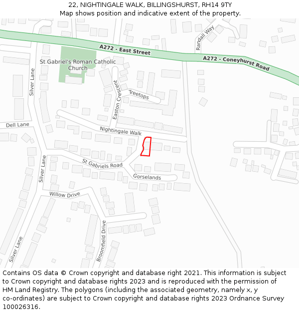 22, NIGHTINGALE WALK, BILLINGSHURST, RH14 9TY: Location map and indicative extent of plot