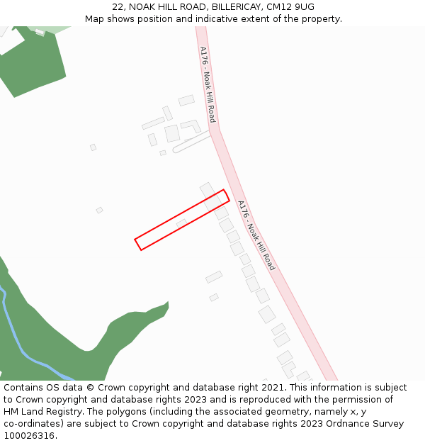 22, NOAK HILL ROAD, BILLERICAY, CM12 9UG: Location map and indicative extent of plot