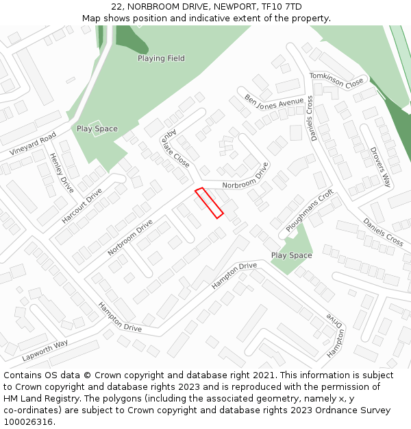 22, NORBROOM DRIVE, NEWPORT, TF10 7TD: Location map and indicative extent of plot