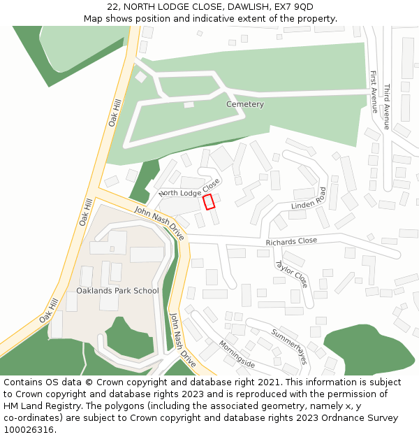 22, NORTH LODGE CLOSE, DAWLISH, EX7 9QD: Location map and indicative extent of plot