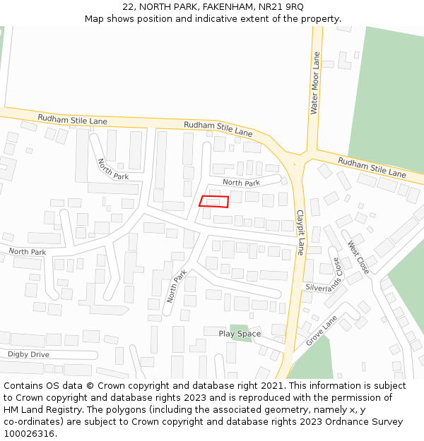 22, NORTH PARK, FAKENHAM, NR21 9RQ: Location map and indicative extent of plot