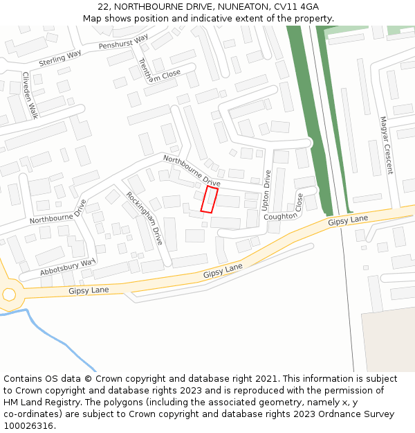 22, NORTHBOURNE DRIVE, NUNEATON, CV11 4GA: Location map and indicative extent of plot