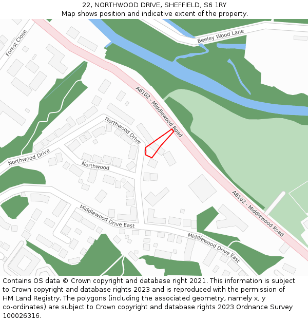 22, NORTHWOOD DRIVE, SHEFFIELD, S6 1RY: Location map and indicative extent of plot