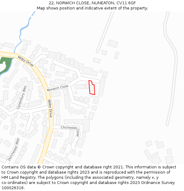 22, NORWICH CLOSE, NUNEATON, CV11 6GF: Location map and indicative extent of plot