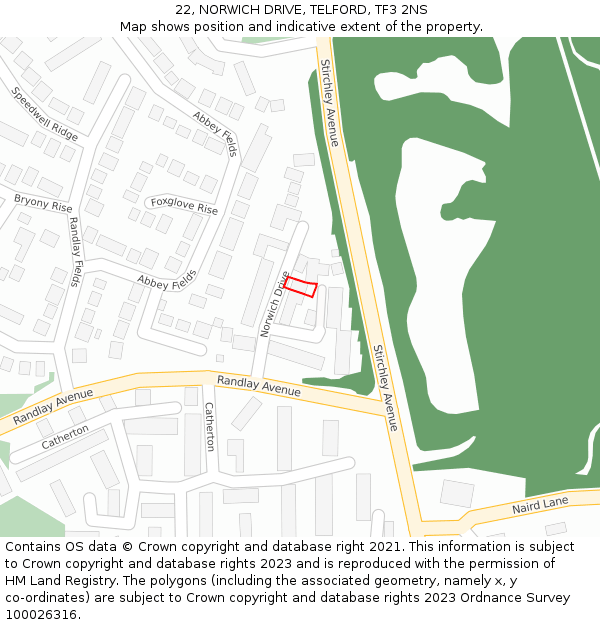22, NORWICH DRIVE, TELFORD, TF3 2NS: Location map and indicative extent of plot