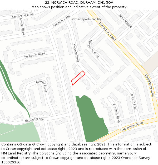 22, NORWICH ROAD, DURHAM, DH1 5QA: Location map and indicative extent of plot