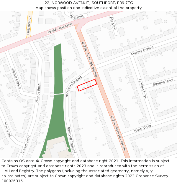 22, NORWOOD AVENUE, SOUTHPORT, PR9 7EG: Location map and indicative extent of plot