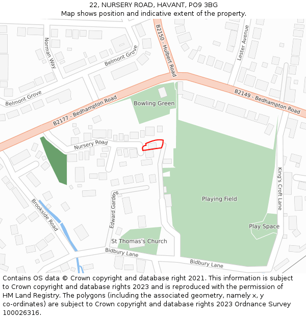 22, NURSERY ROAD, HAVANT, PO9 3BG: Location map and indicative extent of plot
