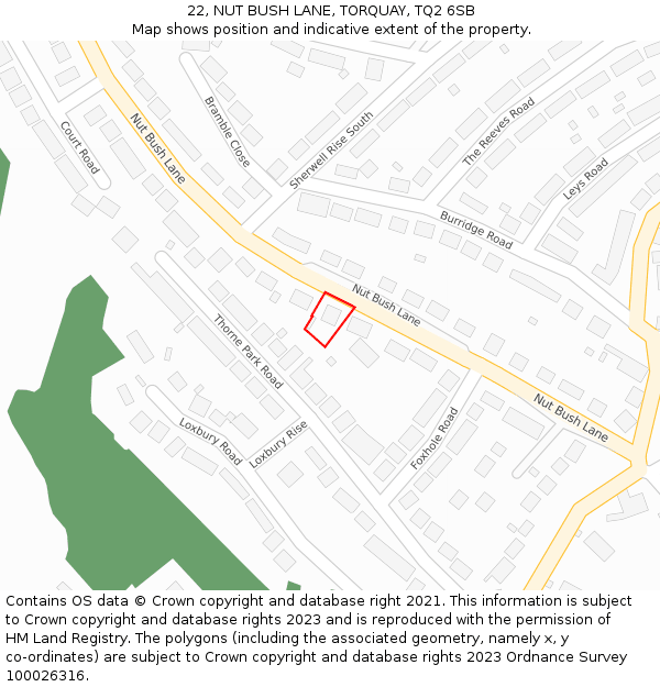 22, NUT BUSH LANE, TORQUAY, TQ2 6SB: Location map and indicative extent of plot