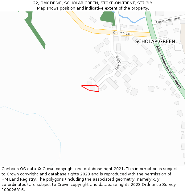 22, OAK DRIVE, SCHOLAR GREEN, STOKE-ON-TRENT, ST7 3LY: Location map and indicative extent of plot