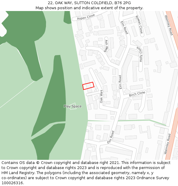 22, OAK WAY, SUTTON COLDFIELD, B76 2PG: Location map and indicative extent of plot