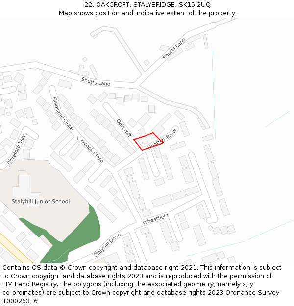 22, OAKCROFT, STALYBRIDGE, SK15 2UQ: Location map and indicative extent of plot