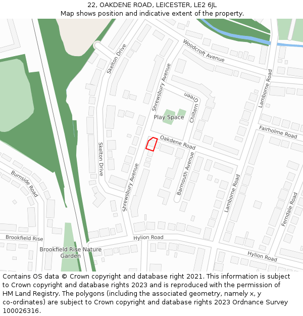 22, OAKDENE ROAD, LEICESTER, LE2 6JL: Location map and indicative extent of plot