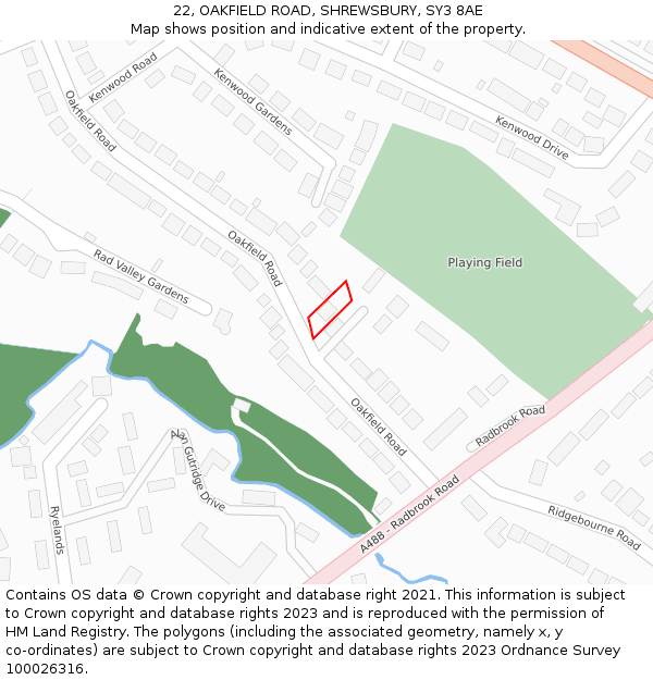 22, OAKFIELD ROAD, SHREWSBURY, SY3 8AE: Location map and indicative extent of plot