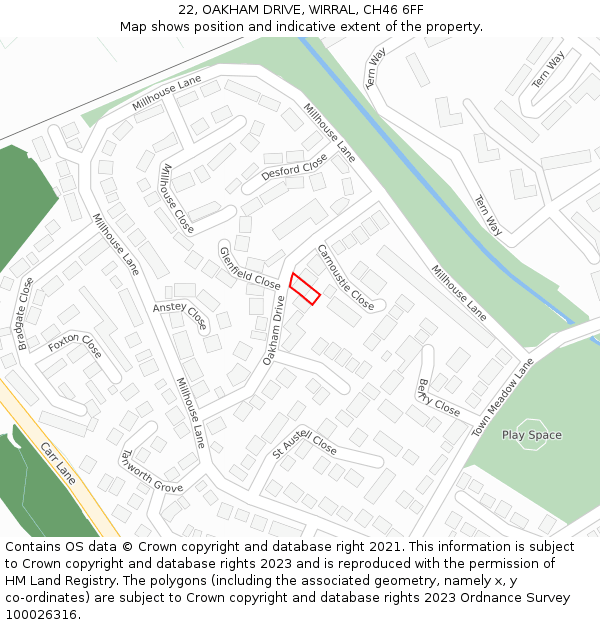 22, OAKHAM DRIVE, WIRRAL, CH46 6FF: Location map and indicative extent of plot