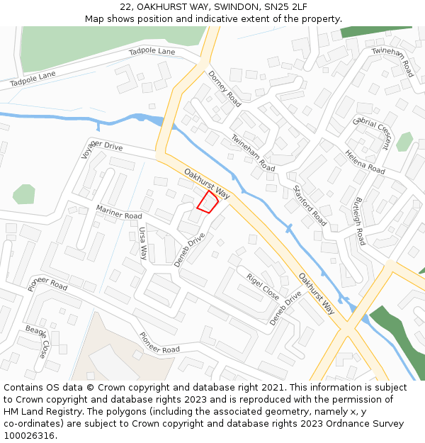 22, OAKHURST WAY, SWINDON, SN25 2LF: Location map and indicative extent of plot