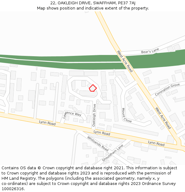 22, OAKLEIGH DRIVE, SWAFFHAM, PE37 7AJ: Location map and indicative extent of plot