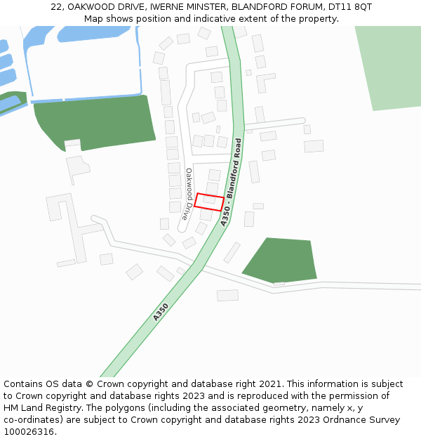 22, OAKWOOD DRIVE, IWERNE MINSTER, BLANDFORD FORUM, DT11 8QT: Location map and indicative extent of plot