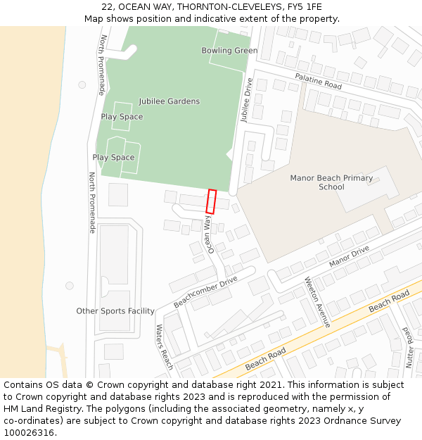 22, OCEAN WAY, THORNTON-CLEVELEYS, FY5 1FE: Location map and indicative extent of plot