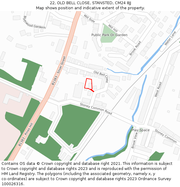 22, OLD BELL CLOSE, STANSTED, CM24 8JJ: Location map and indicative extent of plot