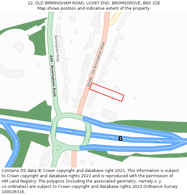 22, OLD BIRMINGHAM ROAD, LICKEY END, BROMSGROVE, B60 1DE: Location map and indicative extent of plot