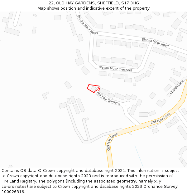 22, OLD HAY GARDENS, SHEFFIELD, S17 3HG: Location map and indicative extent of plot