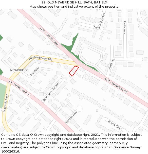 22, OLD NEWBRIDGE HILL, BATH, BA1 3LX: Location map and indicative extent of plot