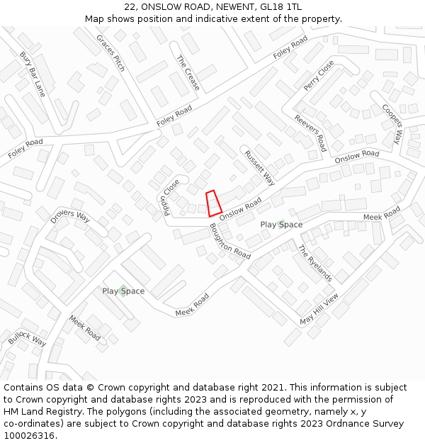 22, ONSLOW ROAD, NEWENT, GL18 1TL: Location map and indicative extent of plot