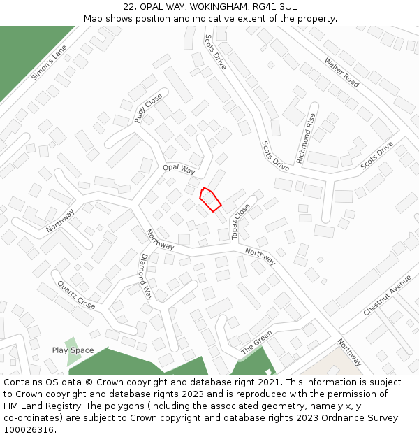 22, OPAL WAY, WOKINGHAM, RG41 3UL: Location map and indicative extent of plot